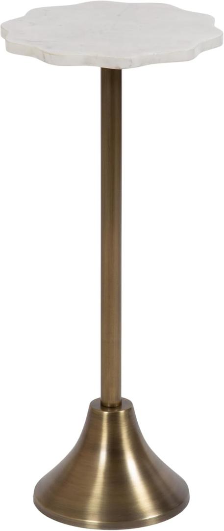 Kate and Laurel Sanzo Modern Pedestal Drink Table, 10 x 10 x 23, Antique Brass and White, Decorative End Table with Scalloped Marble Tabletop for Use as Small Plant Stand or Cute Martini Table (Gold)