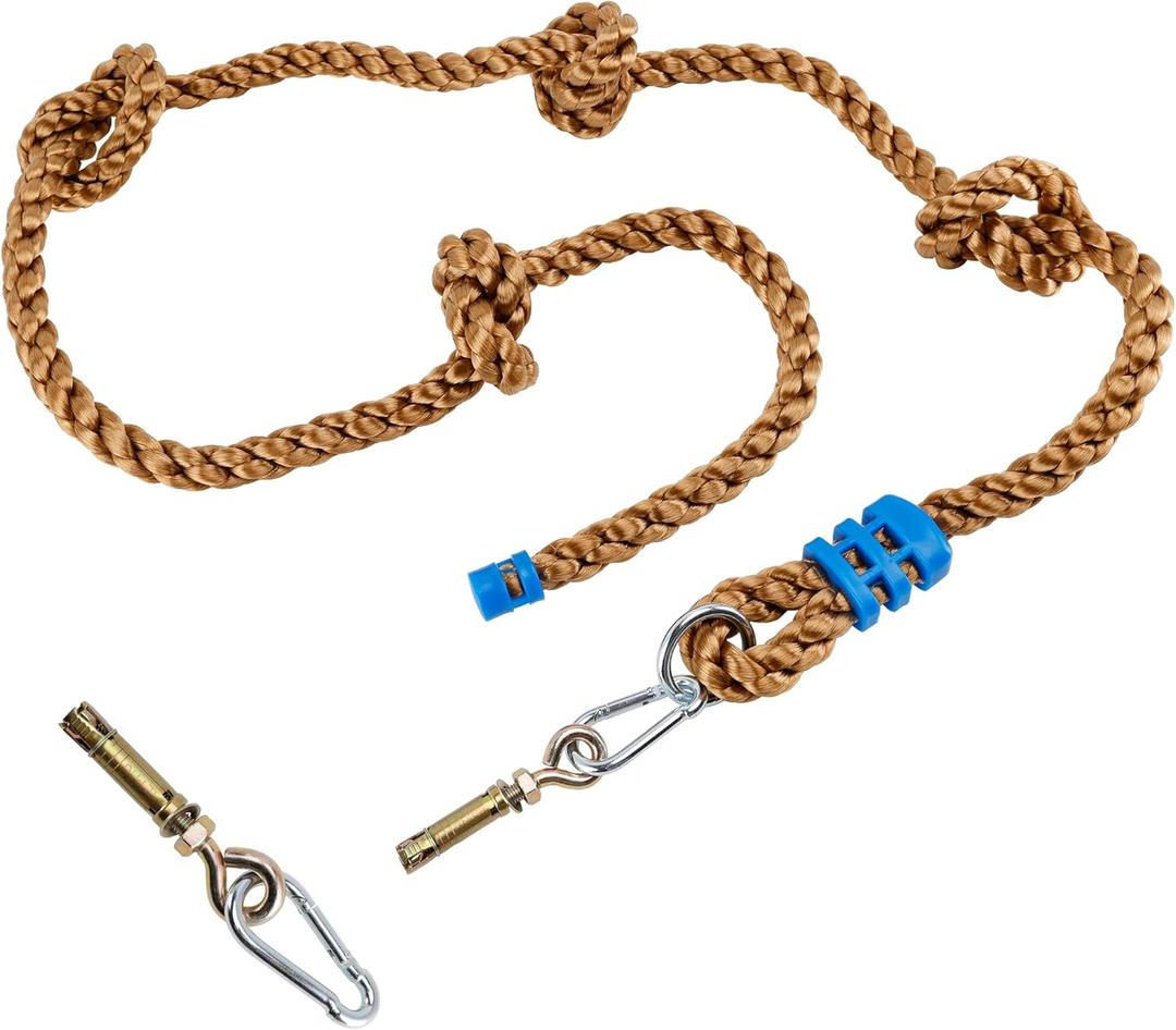 Climbing Rope for Kids, 8.2 FT Long with 4 Knotted Steps, Playground Accessories, Rope Swing for Obstacle Course, Treehouse Swingset Accessories Training for Kids Outdoor, Brown