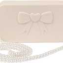 Mao'er Heart-Shaped Bows Pearl Shoulder Bags, Crossbody Purses, Clutches, Makeup Organizers for Everyday Essentials (Almost Mauve)
