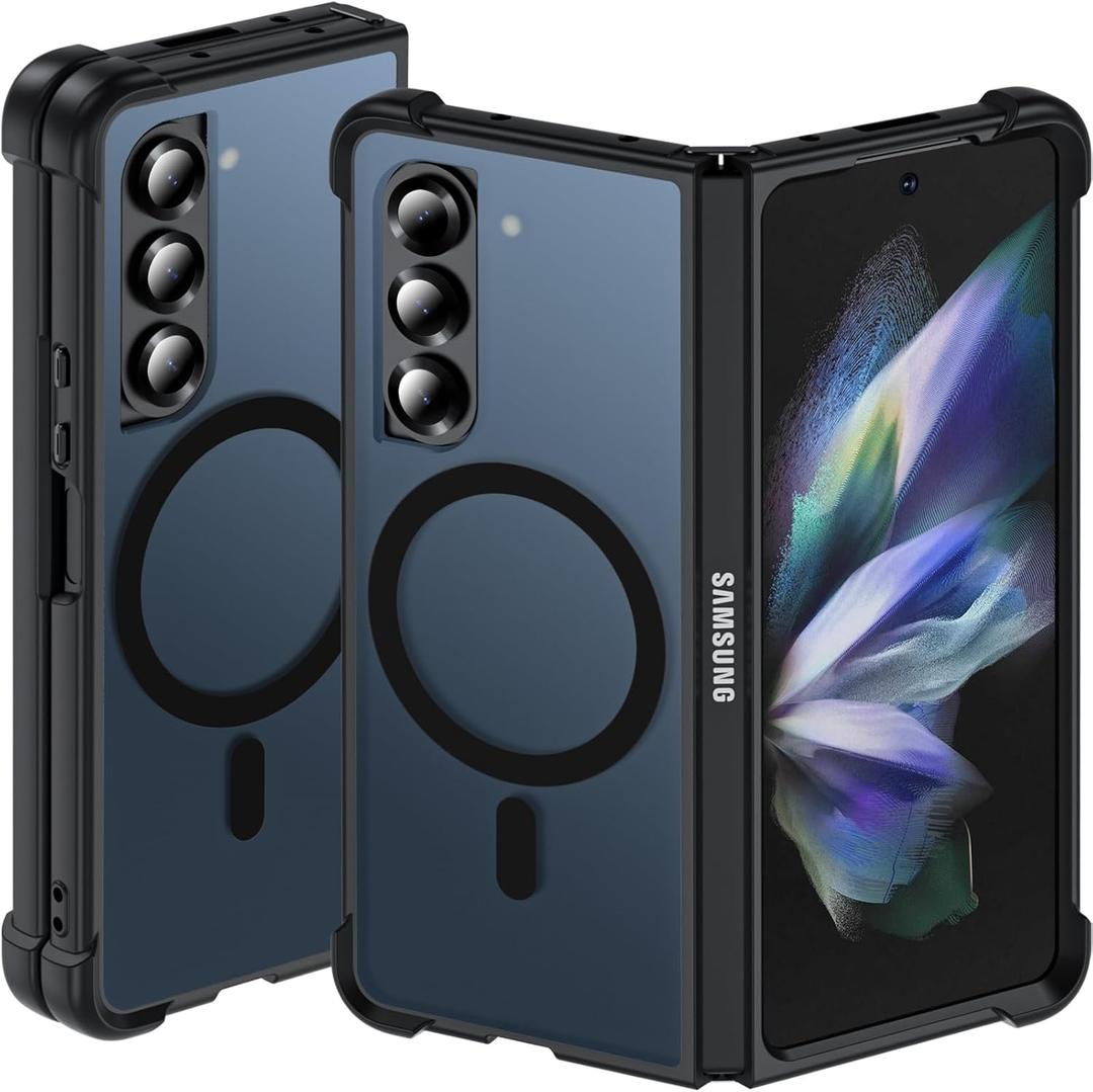 Hensinple for Samsung Galaxy Z Fold 4 Case Magnetic, Z Fold4 Case [Compatible with MagSafe][Slim Fit], Magnetic Charing Translucent Matte Back Shockproof Phone Case for Z Fold 4, Black