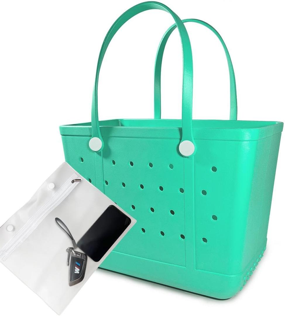2 x Extra Large Rubber Beach Bag, Washable Moisture Resistant Durable Open Hole Tote Bag Beach Vacation Essentials
