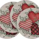 Artoid Mode Eucalyptus Hearts Vinyl Valentine's Day Placemats Set of 4, 15 Inch Wipeable Non-Slip PVC Round Place Mats for Party Kitchen Dining Decor (Beige)