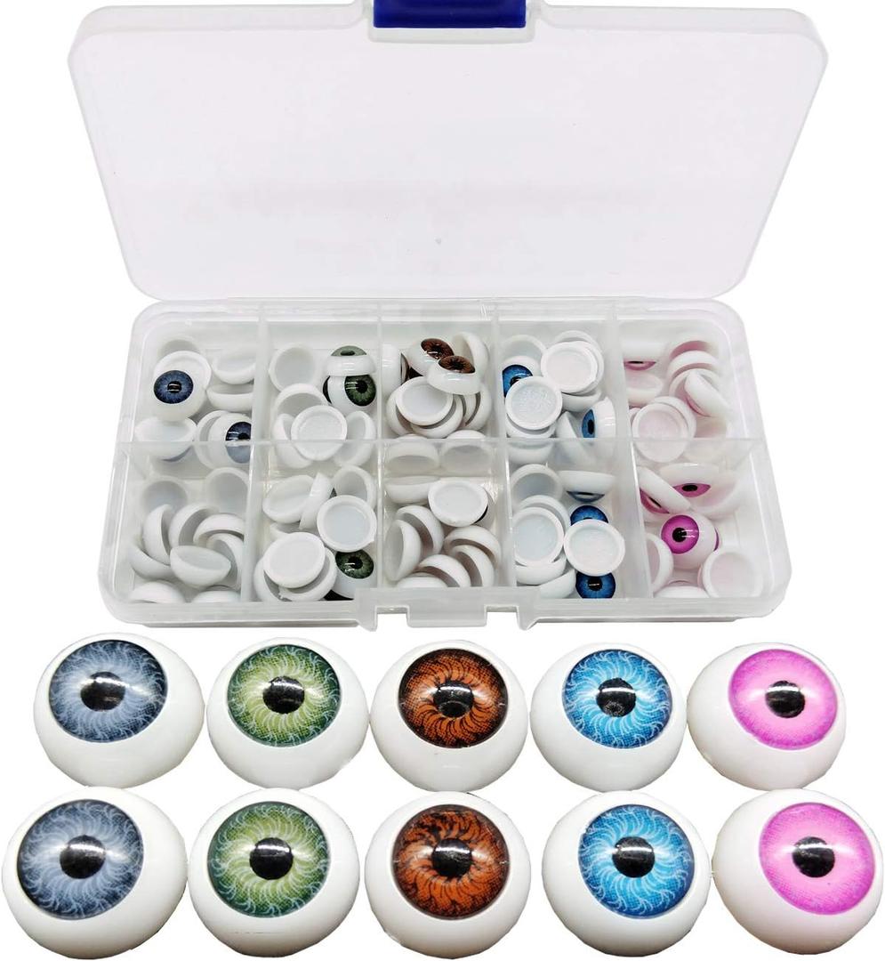 TIHOOD 100pcs/box 12mm Doll Eyeballs Half Round Acrylic Eyes for DIY Doll Bear Crafts Halloween