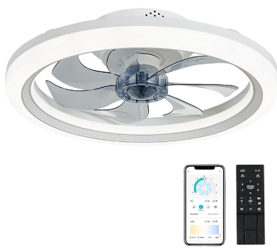 OurEDee 20'' Ceiling Fan with Lights & Remote, Low Profile, 6 Wind Speeds, Dimmable Light, Modern White Flush Mount, Smart for Home (Gold+Grey)