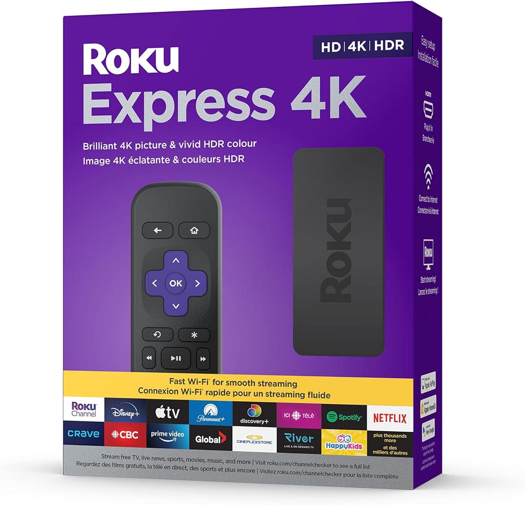 Roku Express 4K 2022 | Streaming Media Player HD/4K/HDR with Smooth Wireless Streaming and Roku Simple Remote with TV Controls, Includes Premium HDMI Cable, Black 