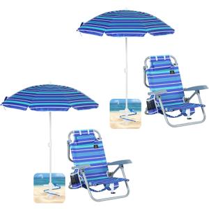 Nice C Toddler Beach Chair, Kids Beach Chair with Umbrella, Backpack Beach Folding Chairs, Backpack Camping Chairs, 5-Position Reclining, with Cup Holder, for Beach, Camping, Picnic (2 Pack)