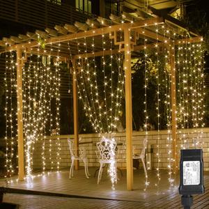 Lighting EVER 594 LED Curtain Lights, 20 x 10 ft Plug in Hanging Fairy String Lights, Wedding Party Backdrop Lights, Window Twinkle Lights for Wall, Patio, NOT Connectable (27 Strings, 9" Apart) (Warm White)