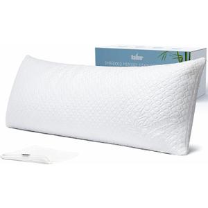 Shredded Memory Foam Full Body Pillow  Side Sleeper  Huggable Long Pillow for Body Relief  with Ultra Soft Cooling Cover, 20 x 54 inches (White)