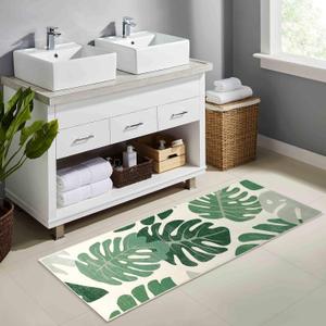 Lukinbox Bathroom Runner Rugs, Green Leaf Non-Slip Bath Mat, Small Long Bath Rugs Cute Soft Microfiber Floor Mats Machine Washable for Living Room, Shower and Tub, 18"x47" (1'6" x 3'11" (Rectangular))