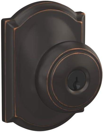 SCHLAGE F51A AND 716 CAM Andover Knob with Camelot Trim Keyed Entry Lock, Aged Bronze