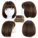 Brown Bob Wig with Bangs (Can Be Trimmed) Mixed Blonde Highlight Straight Short Synthetic Wig for Women Cosplay Party Halloween Daily Anime Costume Events Wear