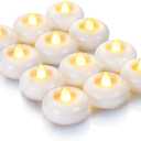Homemory 2 Flameless Led Floating Candles, 200 Hour Plastic Battery Operated Flickering Waterproof Tealights for Cylinder Vases, Centerpieces at Wedding, Party, Pool, Holiday (12 Pack, White Base)