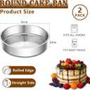 LIANYU 9 Inch Round Cake Pan Set of 2, Stainless Steel Wedding Oven Cake Pan Set for Baking, Metal Round Baking Tin Pan Mold, Deep Bakeware for Layer Birthday Cake, Mirror Polished, Dishwasher Safe