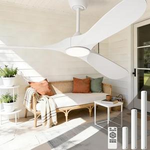 Zronon 72 inch White Ceiling Fan with Light and Remote, Large Modern Outdoor Ceiling Fans with Lights for Patios Porch Indoor Living Room Bedroom Wood 3 Blade Propeller High CFM Damp Rated Fan