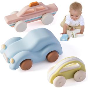 Moonkie Food Grade Silicone Toy Cars for Babies & Toddlers, Push and Go Baby Car Toys 612 Months, Hollow Design Infant Toys, Baby Teething Toys 46 Months, Birthday Gifts for Boys & Girls, 3 Pack