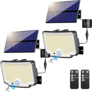 nipify Solar Motion Lights Outdoor, 6500K 310 LED Solar Security Lights with Remote Control, IP65 Waterproof Powered Flood Lights for Outside Garden Patio Garage Yard Backyard, 2 Pack (Cool White)