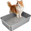 X-Large Stainless Steel Litter Box with High Sided, Metal Cat Litter Box, Odor-Free Non-Stick Litterbox Pan, Easy to Clean Pet Supplies Toilet Tray for Indoor Cats, Kittens or Multicat Homes
