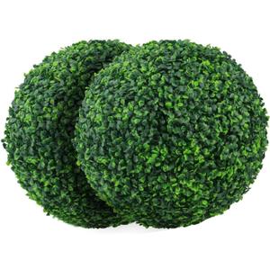 2 PCS 14 Inch Artificial Plant Topiary Ball Faux Boxwood Decorative Balls for Backyard,Balcony,Garden,Wedding DCor