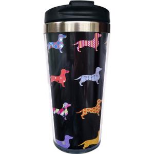Cute Dog Dachshund Travel Coffee Mug for Women Men Thermal Tumbler with Wrap, Lid and Stainless Steel Interior 14 OZ