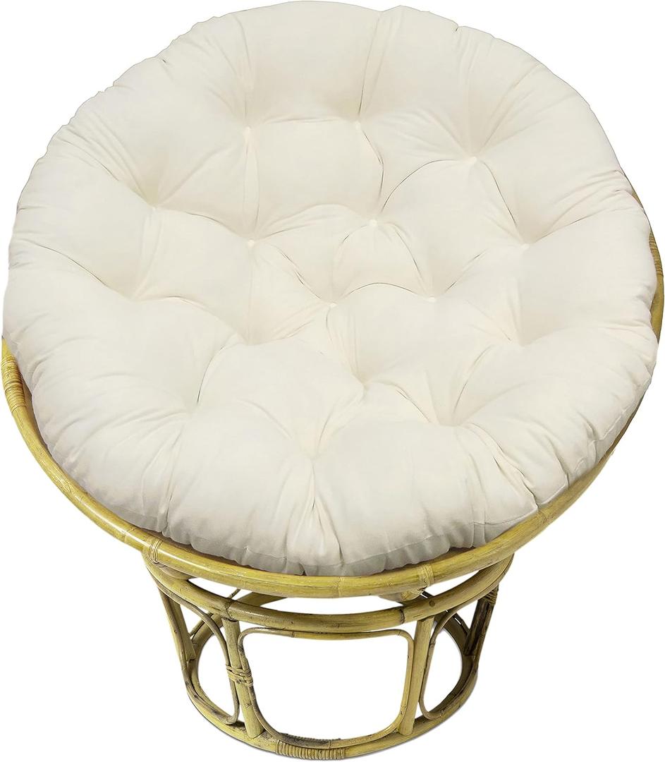COTTON CRAFT Papasan Chair Cushion - 100% Cotton Duck Fabric Plush Thick Soft Overstuffed Floor Seat Standard 45" Round Chair Swing Chair Patio Den College Dorm Papasan - Ivory
