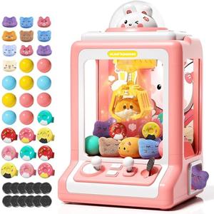 Rabbit Claw Machine for Kids, Mini Vending Machine with Game Coins & Music, Prize Dispenser Toys for Girls and Boys, Electronic Claw Game Machine for Party Birthdays, Includes 30 Mini Toys