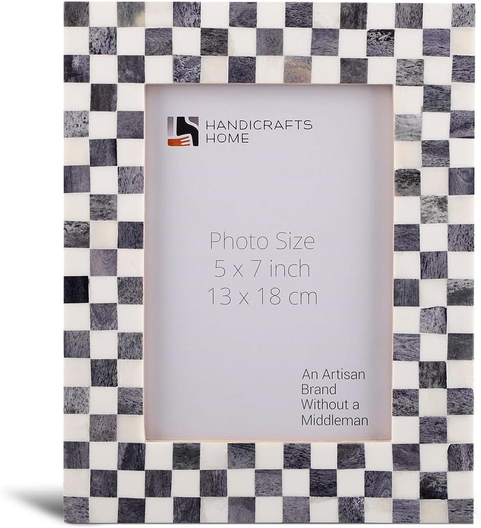 Handicrafts Home 5x7 Picture Frame, Checkered black & White Picture Frames, Handmade Decorative Photo Frame for Wall Decor & Desk Decor - Farmhouse, Office Home Decor - Gallery Wall Frame, Shelf Decor