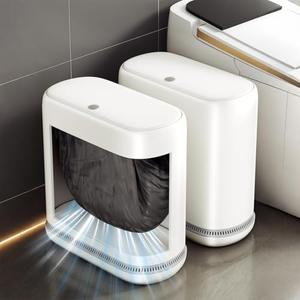 Bathroom Trash Can with Lid, 3 Gallon Small Slim Garbage Bin with Auto-Adsorption & 75 Bags (5 Rolls), Mini Waste Basket Dog Proof for Bathroom, Kitchen, Office, Bedroom, Laundry, Toilet, Rv, White