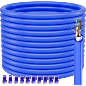 Cat 6 Outdoor Ethernet Cable 200ft (10 RJ45), 23AWG Cat 6 Shielded Ethernet Cable Bulk, Cat6 FTP, Waterproof, UV Resistant, Direct Burial, In-Ground, Internet Network Cables for Router, 200 Foot, Blue