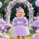 UNICOMIDEA Baby Girl 1st Birthday Outfit One Year Old Birthday Clothes Toddler Long Sleeve Tulle Romper Dress (12-18 Months, Purple)