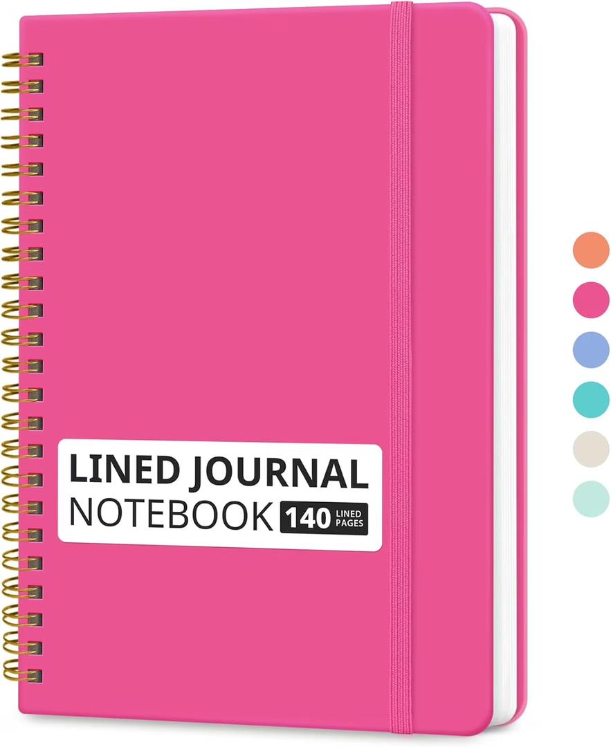Lined Spiral Journal Notebook for Women & Men, 140 Pages, College Ruled Hardcover Notebook for Work & Note Taking, Journals for Writing, A5(6"x8") - Berry Pink