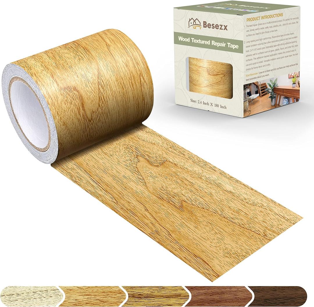 Besezx Wood Grain Repair Tape, 2.4" X15', Self Adhesive Wood Grain Repair Patch for Tables, Chairs, Baseboards, Doors, Windows, Floors, All Kinds of Furniture Renovation, Handicraft DIY (Natural Oak)