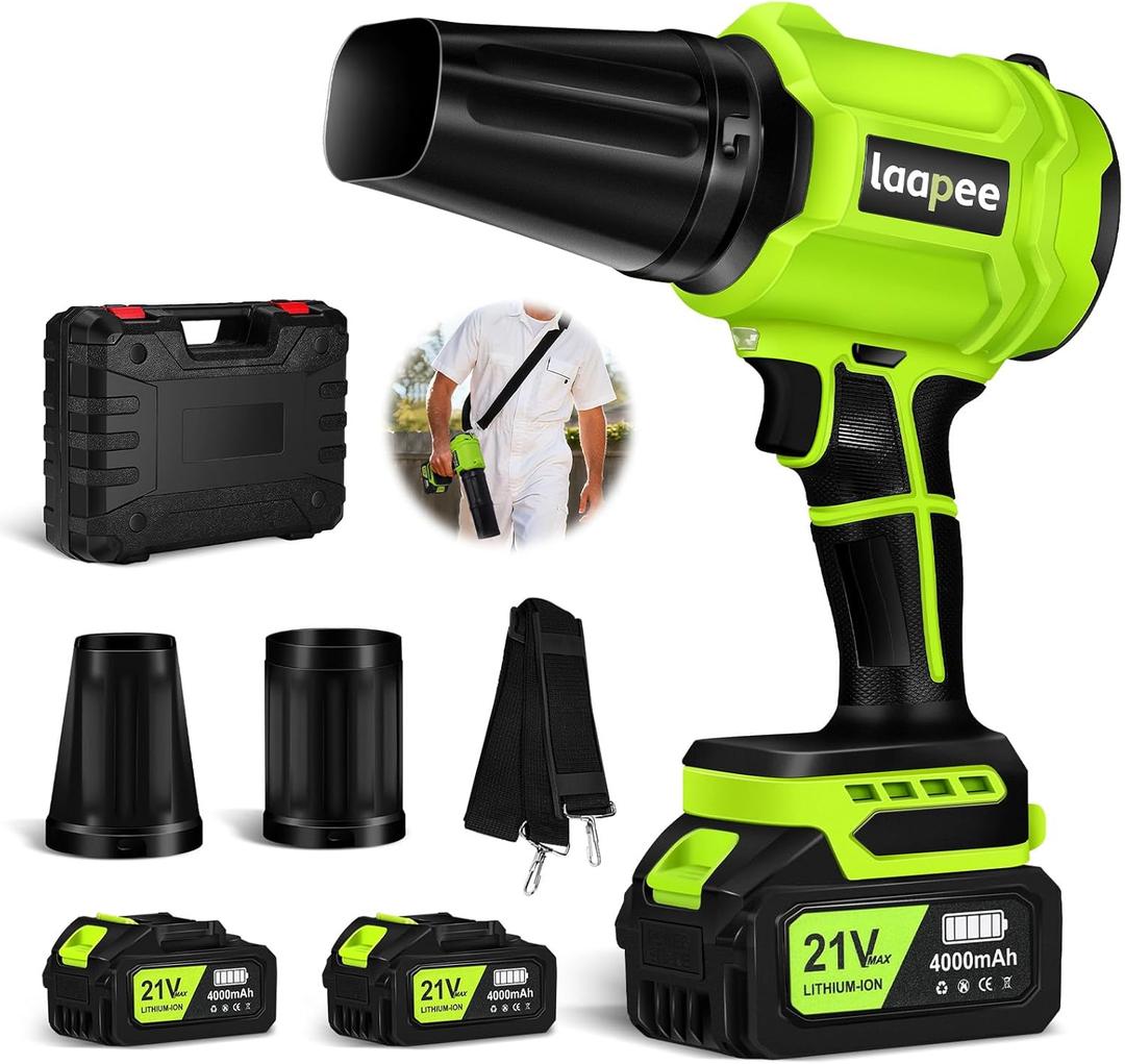 Leaf Blower Cordless,Battery Powered 800,000 RPM Electric Leaf Blower with 2 x 4.0Ah Battery and Charger Handheld Blowers for Lawn Care,Dust,Snow,Car Blowing Water with 2 Extended Nozzle (Green)