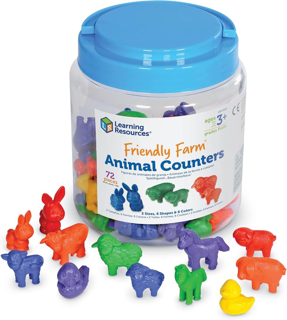 Learning Resources Friendly Farm Animal Counters - 72 Pieces, Ages 3+ Toddler Learning Toys, Preschool Learning Supplies, Classroom Desk Pets, Educational Counting and Sorting Toy