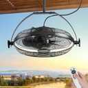 Gazebo Fans Outdoor Hanging Ceiling Fans with Lights,16" Portable Plug in Ceiling Fan, Multi-Angle Adjustable Floor Fans, Black Outdoor Ceiling Fans for Patios.