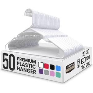 Utopia Home - Plastic Hangers 50 Pack - Space Saving Clothes Hanger - Durable and Strong Closet Organizers and Storage Makes It Ideal Stocking Stuffers or Apartment or Dorm Room Essentials (White)