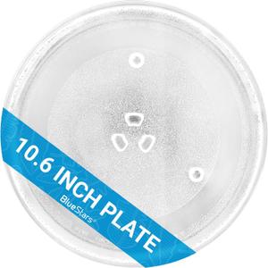 [2025 Updated] BlueStars Microwave Glass Plate 10.6"/27cm - Replaces WB48X21336 BT-3112 - Compatible for Panasonic Farberware High Pointe Toshiba Haier Microwaves Ovens - Durable Y-Type Turntable Tray
