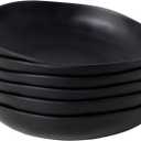 Melamine Bowls Set, 9 Large Pasta Bowl Salad Bowl, Set of 6, Lightweight Unbreakable Shallow Dinner Bowl Set, Large Capacity Serving Bowls for Kitchen, Black