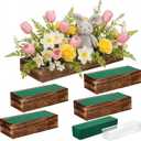 Dandat 5 Set Wood Boxes for Centerpieces 12x4 Inch Rectangle Wooden Planter Box Rustic Wood Planter with Removable Plastic Liner Floral Foam Blocks for Centerpieces Home Wedding Garden Decor