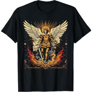 Archangel Catholic Religion Christianity Guardian Angel T-Shirt (Small, Black)