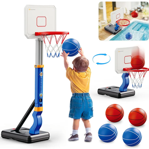 Dollox Toddler Basketball Hoop Set, Indoor Mini Poolside Basketball Stand Height Adjustable Outdoor Basketball Toys with 4 Balls, Pump for Kids Age 3 4 5 6 Birthday Gifts