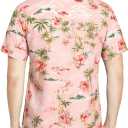 SSLR Pack Hawaiian Shirt for Men Flamingo Short Sleeve Casual Button Down Shirts Summer Beach Shirt (Pink, XL)