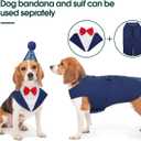 Kuoser Dog Tuxedo, Dog Suit and Bandana Set, Dogs Costume with D-Ring | Formal Dog Outfit with Detachable Bowtie Collar for Wedding, Birthday, Party, Christmas, Halloween, Blue 2XL 