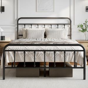 Novilla Metal Bed Frame Queen Size - Modern Minimalist Victorian Style with Headboard/Footboard, Heavy-Duty Steel Slats/Underbed Storage/No Box Spring Needed/Easy Assembly/Noise Free/Black