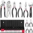 10PC Pliers and Wrench Set with Storage Rack  Includes Locking | Long Nose | Diagonal Cutter | Groove Joint | Linesman & Mini Plier, Carbon Steel Tool Kit for DIY and Home a Gift for Man