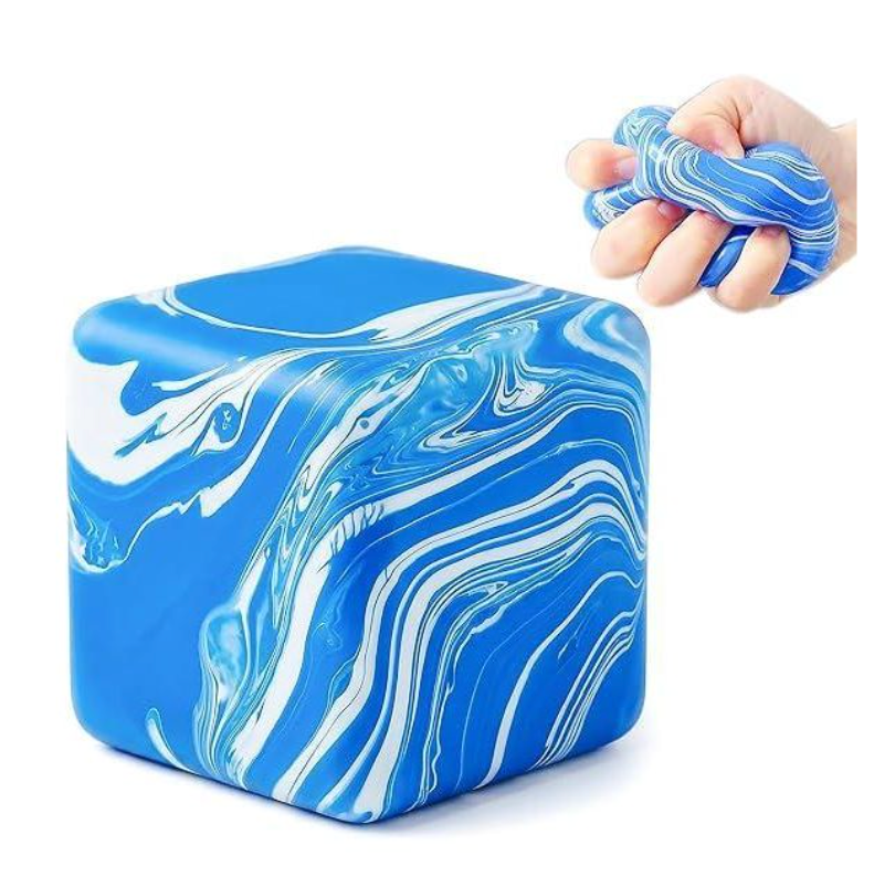 3 Pcs Swirl Ice Cube Bulk Stress Cube for Adults Anxiety Relief Soft Squeeze Sensory Square Ball for Prizes Goodie Bag Party Favors(Blue)