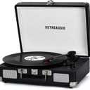 Vinyl Record Player 3-Speed Bluetooth Portable Suitcase Belt-Driven Record Player with 2 Built-in Stereo Speakers Vinyl Vintage Turntable Phonograph Records Player with RCA Line Out, AUX Out (Black)