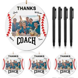 4 Set Baseball Thanks Coach Picture Frames with Signature Pens Fits 4 x 6 Inches Photos Wooden Picture Frame Thanks Baseball Coach Gift from Team Coaches Appreciation Home Plate Plaque