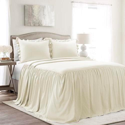 Lush Decor Ruffle Skirt Bedspread Set - 3 Piece Luxurious Farmhouse Bedding Set - Elegant, Charming Ruffle Detail - Timeless Style & Classic Design - Soft and Lightweight - Full, Ivory