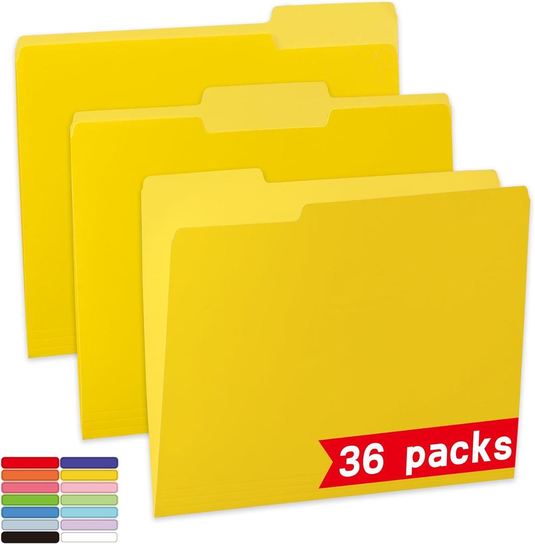 Yellow File Folder,1/3-Cut Tabs,File Folder Letter Size,8.5x11 File Folders for Office,School and Home,Organizer Folder(36 Packs)