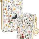 Cute Card Wallet Women with AirTag Holder - Retro Floral Genuine Leather Small Wallets with Keychain RFID Credit Cardholder Air Tag Aesthetic Coin Purse for Female Ladies Teen Girls